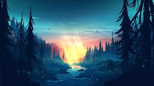 Forest River Sunset Live Wallpaper