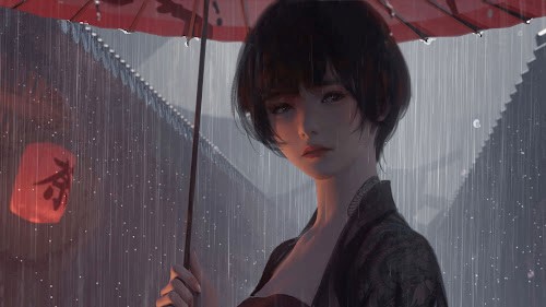 Girl Umbrella Rain Live Wallpaper