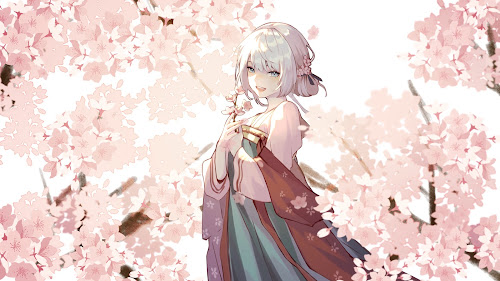 Kimono Girl In Cherry Blossom Garden Live Wallpaper