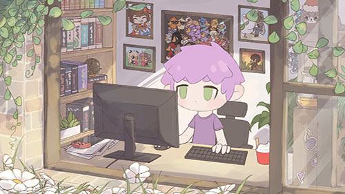 Purple Boy Working Live Wallpaper