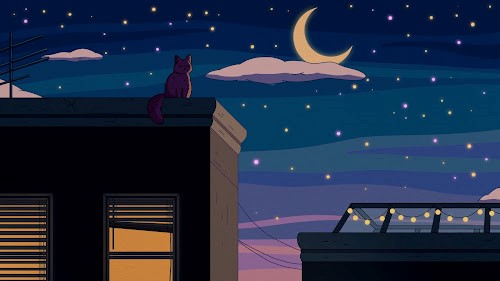 Purrple Cat - City Nights Live Wallpaper