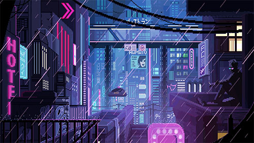 Rainy Futuristic Neon City Live Wallpaper