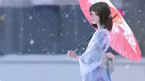 Snowing Kimono Live Wallpaper