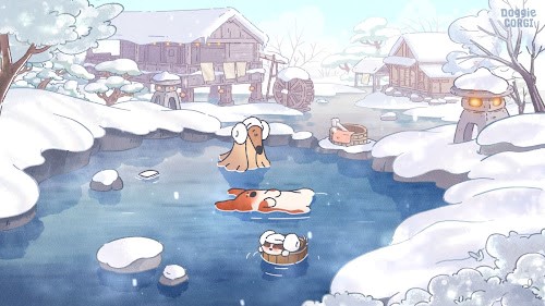 Winter Hot Spring - Doggie Corgi Live Wallpaper