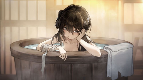 Girl In Wooden Bathtub Live Wallpaper