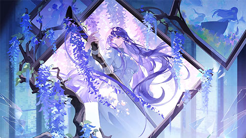 Wisteria Girl in the Painting Live Wallpaper